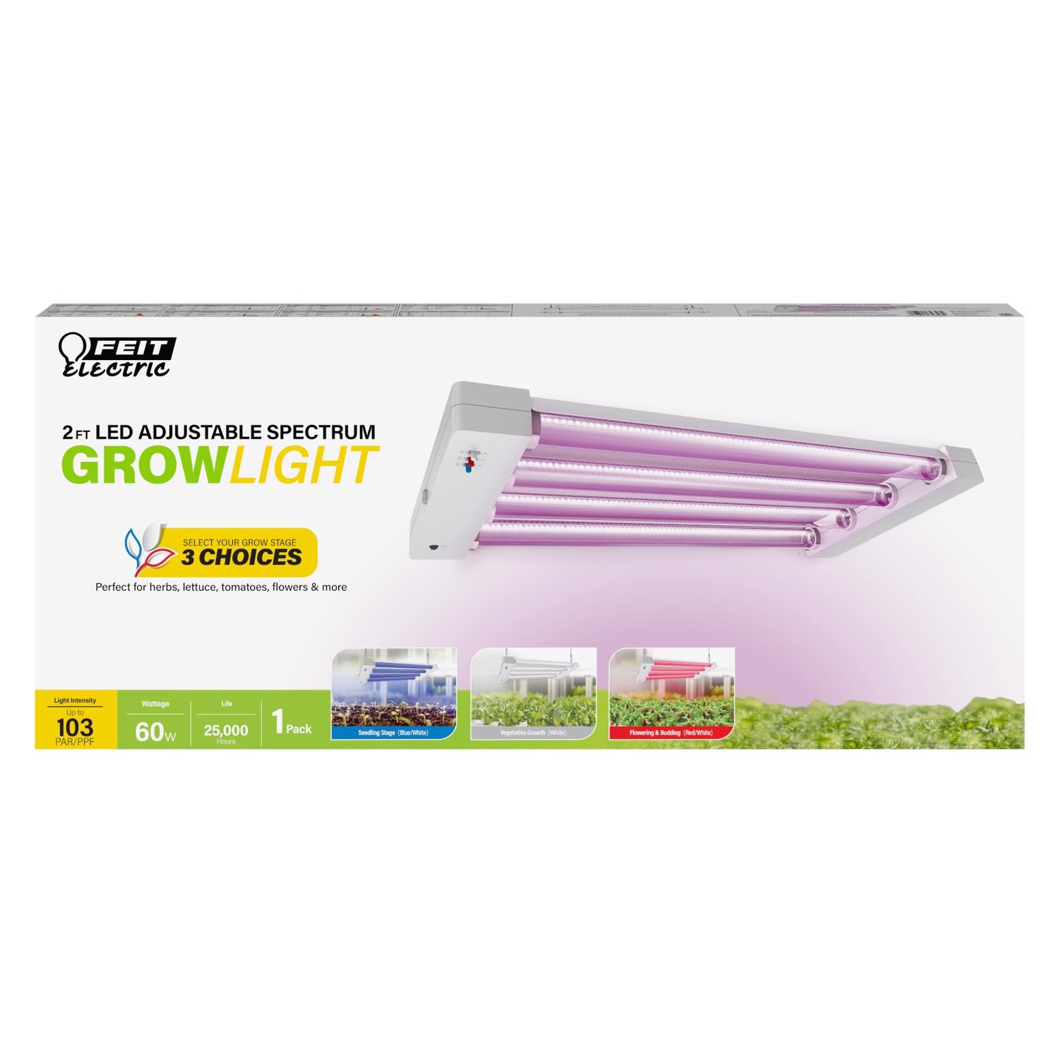 Feit Square Connector LED Grow Light Blue/Red/White 60 Watt Equivalence 1 pk