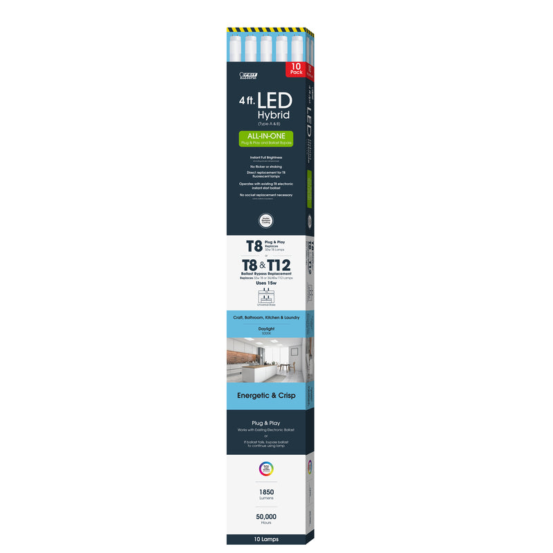 FEIT - Feit T8 and T12 Daylight 48 in. G13 Linear Plug and Play/Ballast Bypass LED 32 Watt Equivalence 10 p