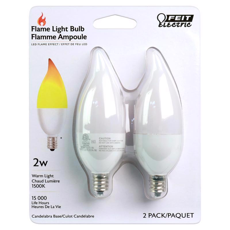 FEIT - Feit LED CA10 (Flame Tip) E12 (Candelabra) LED Flame Bulb Warm White 2 Watt Equivalence 2 pk