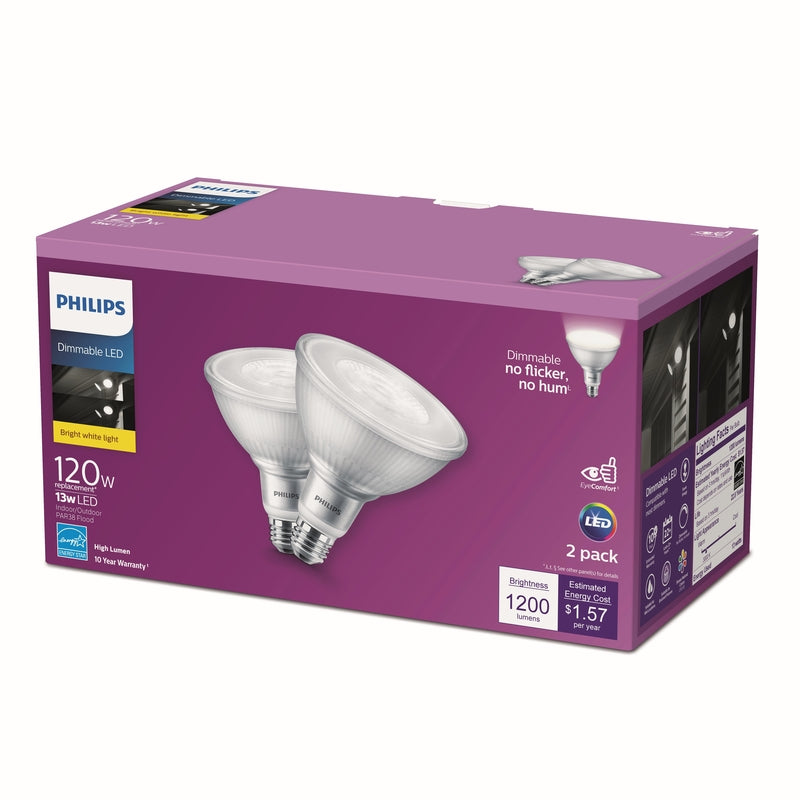 PHILIPS - Philips PAR38 E26 (Medium) LED Floodlight Bulb Bright White 120 Watt Equivalence 2 pk