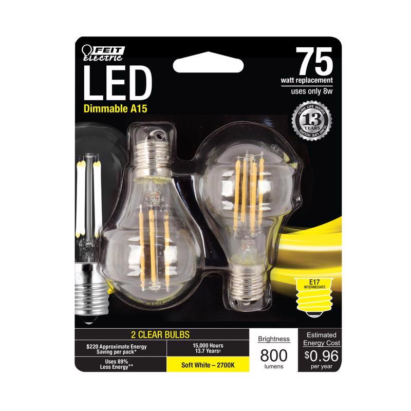 FEIT - Feit LED A15 E17 (Intermediate) Filament LED Bulb Soft White 75 Watt Equivalence 2 pk