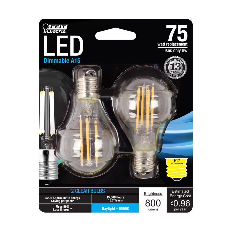 FEIT - Feit LED A15 E17 (Intermediate) Filament LED Bulb Daylight 75 Watt Equivalence 2 pk