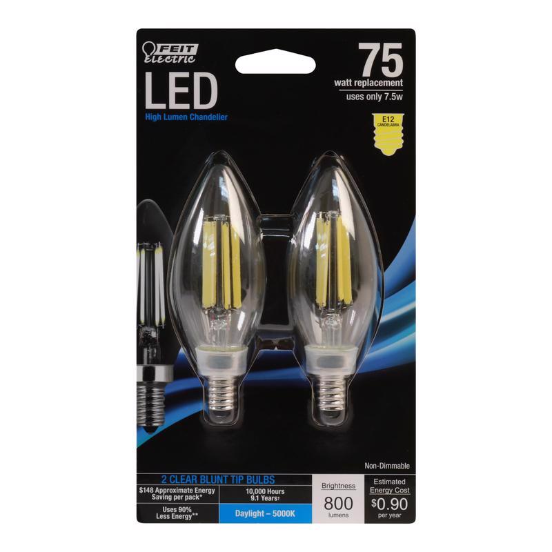 FEIT - Feit LED Blunt Tip E12 (Candelabra) LED Bulb Daylight 75 Watt Equivalence 2 pk - Case of 6