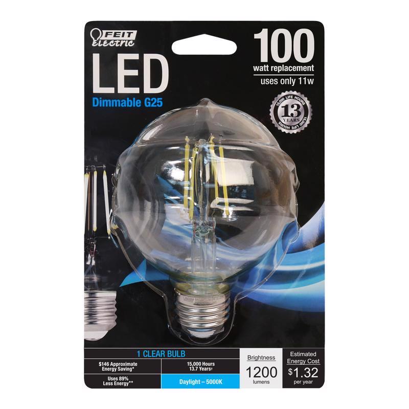 FEIT - Feit LED G25 E26 (Medium) Filament LED Bulb Daylight 100 Watt Equivalence 1 pk