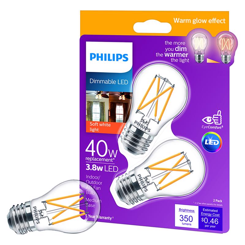 PHILIPS - Philips A15 E26 (Medium) LED Bulb Soft White 40 Watt Equivalence 2 pk [548981]