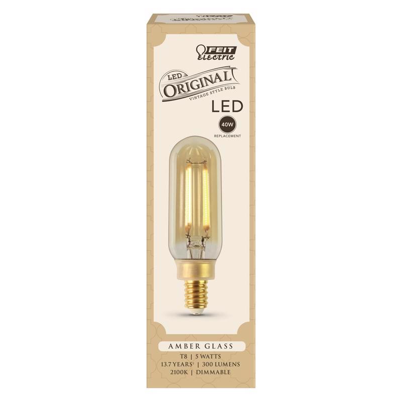 FEIT - Feit LED T8 E12 (Candelabra) LED Bulb Amber 40 Watt Equivalence 1 pk