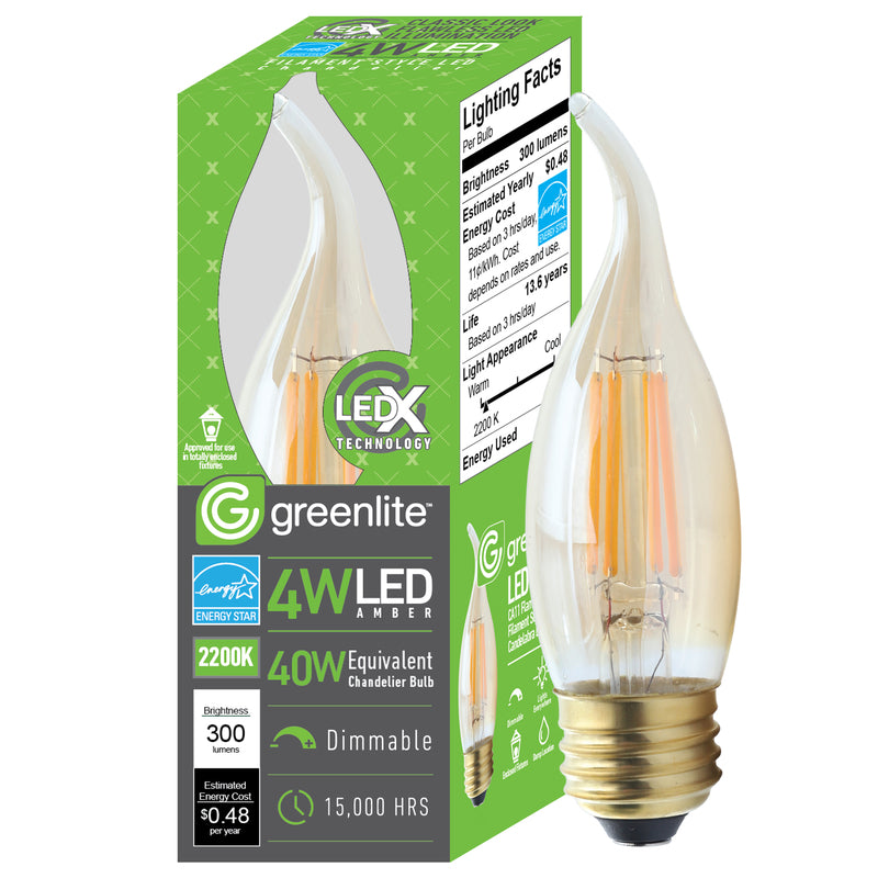 GREENLITE - Greenlite C10 E26 (Medium) LED Flame Bulb Warm White 40 Watt Equivalence 1 pk