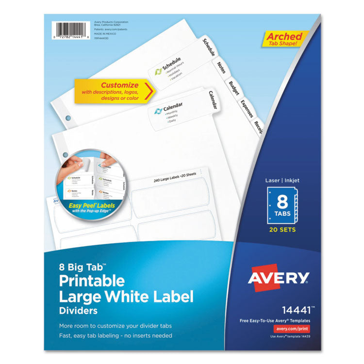 Avery - Big Tab Printable Large White Label Tab Dividers, 8-Tab, Letter, 20 per pack