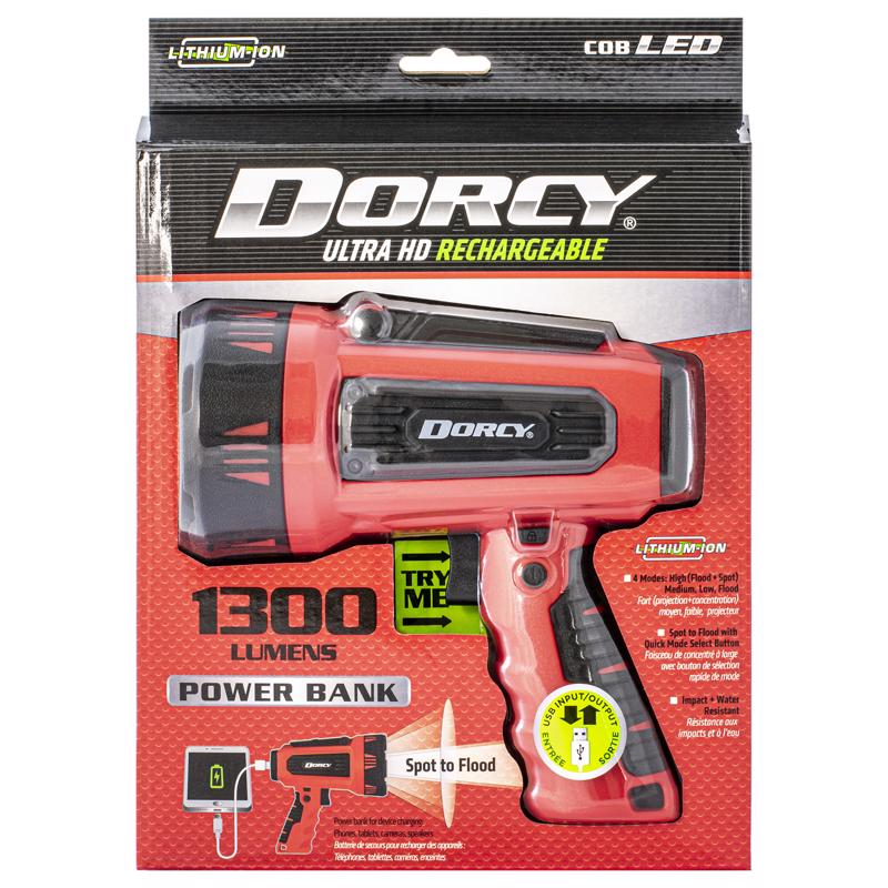DORCY - Dorcy 1300 lm Black/Red LED Spotlight + Power Bank 4400 mAh Lithium Ion Battery