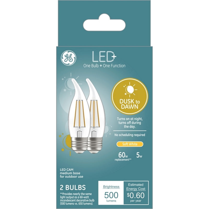 GE - GE LED+ CAM E26 (Medium) LED Dusk to Dawn Bulb Soft White 60 Watt Equivalence 2 pk