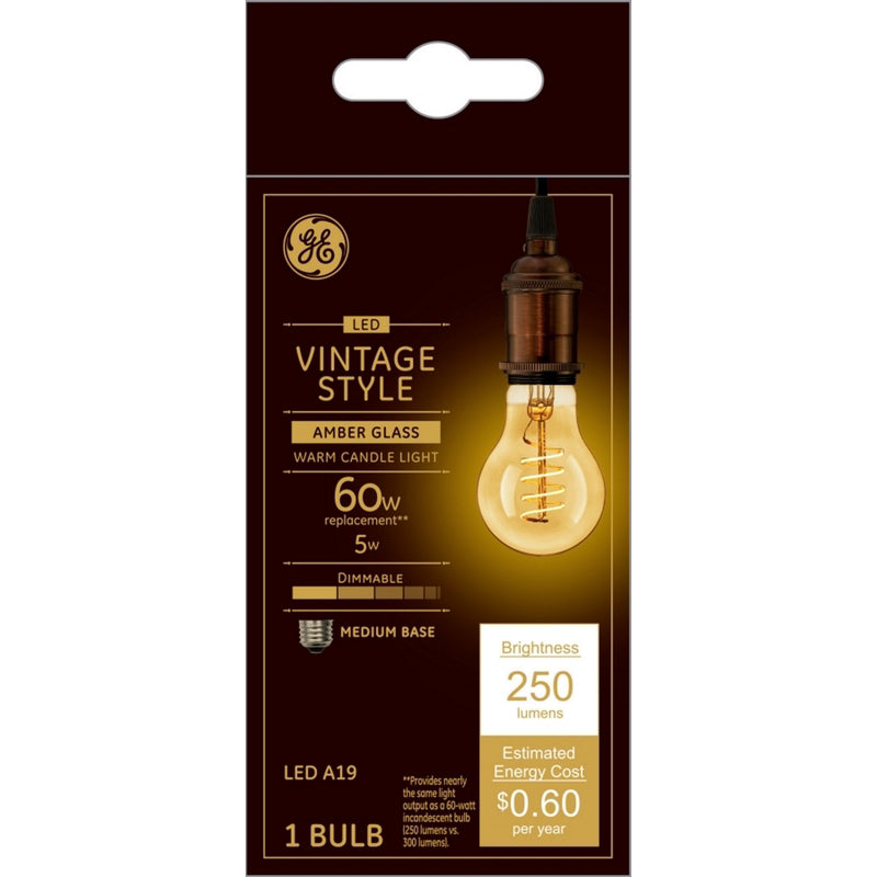 GE - GE A19 E26 (Medium) Filament LED Bulb Amber Warm White 60 Watt Equivalence 1 pk