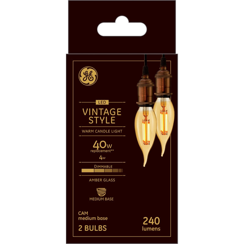 GE - GE CAM E26 (Medium) Filament LED Bulb Amber Warm White 40 Watt Equivalence 2 pk