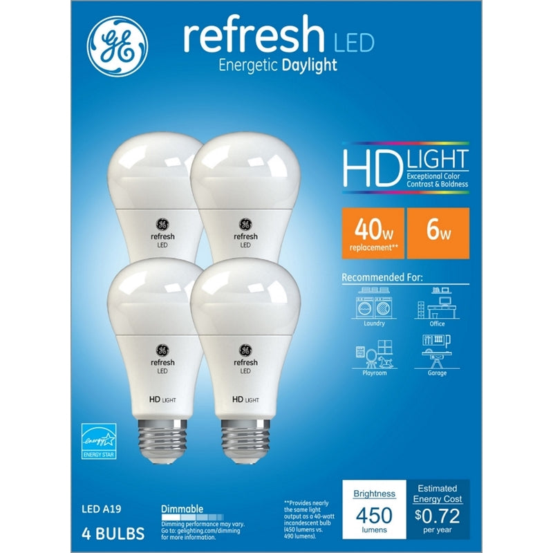 GE - GE Refresh A19 E26 (Medium) LED Bulb Daylight 40 Watt Equivalence 4 pk