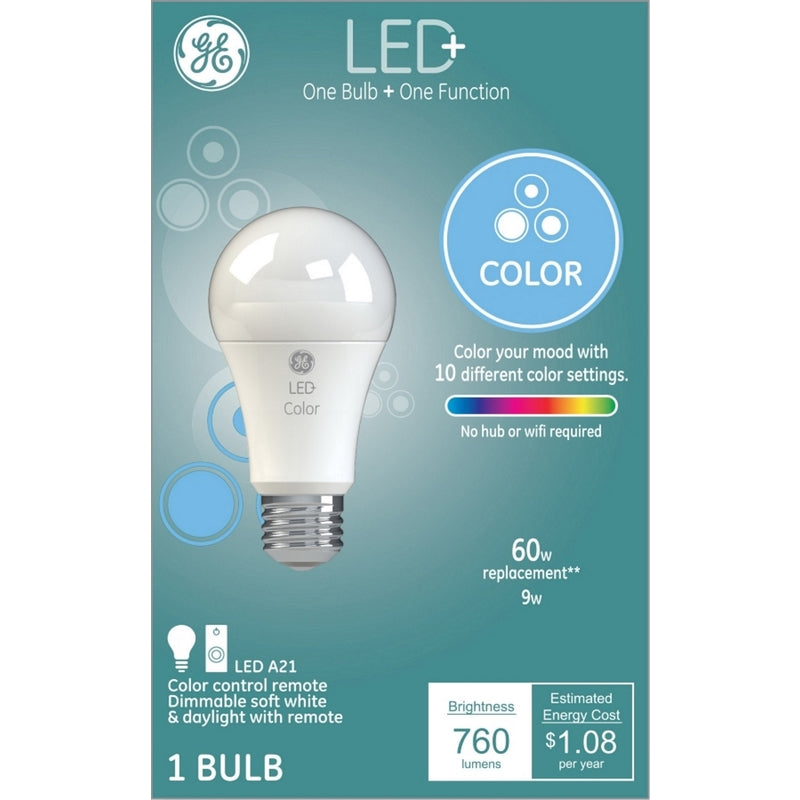 GE - GE LED+ A21 E26 (Medium) LED Smart Bulb Tunable White/Color Changing 60 Watt Equivalence 1 pk