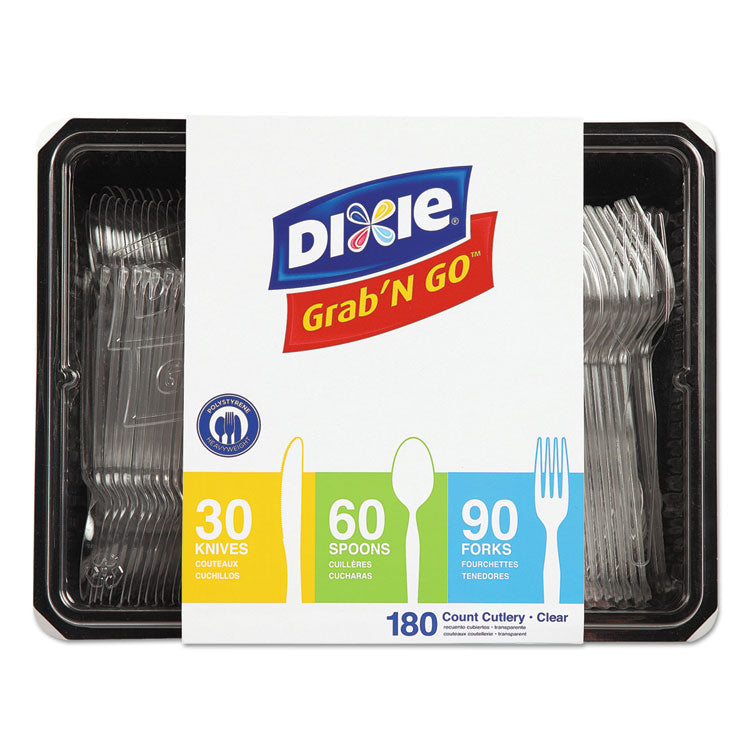 Dixie - Combo Pack, Tray with Clear Plastic Utensils, 90 Forks, 30 Knives, 60 Spoons