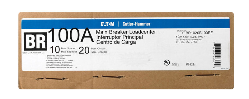 EATON - Eaton Cutler-Hammer 100 amps 240 V 10 space 20 circuits Flush Mount Main Breaker Load Center