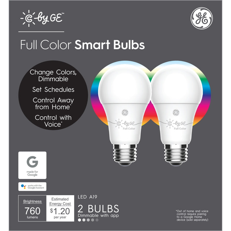 GE - GE A19 E26 (Medium) Smart-Enabled LED Bulb Color Changing 60 Watt Equivalence 2 pk