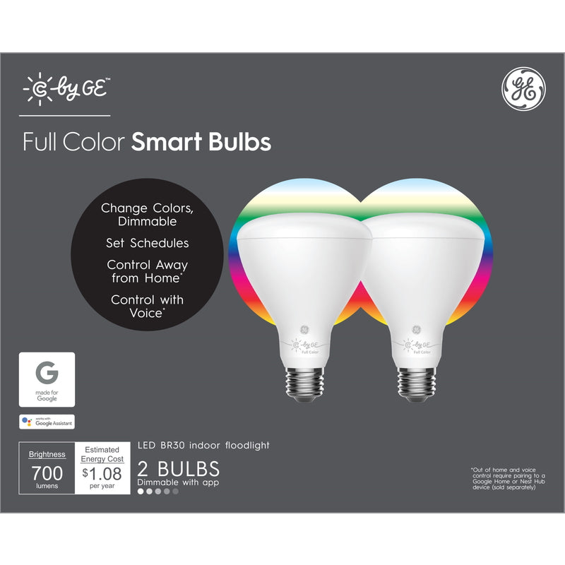 GE - GE BR30 E26 (Medium) Smart-Enabled LED Bulb Color Changing 65 Watt Equivalence 2 pk