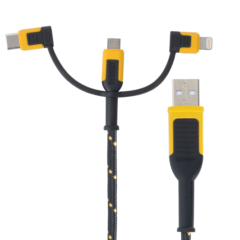 DEWALT - DeWalt Lightning, Type C and Micro USB 3-in-1 Cable 6 ft. Black/Yellow