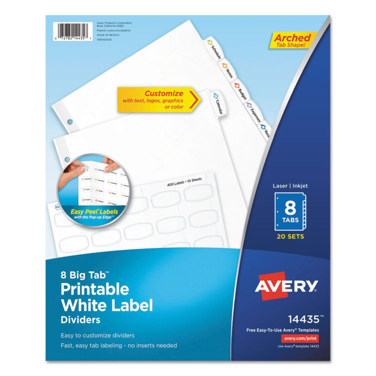 Avery - Big Tab Printable White Label Tab Dividers, 8-Tab, Letter, 20 per pack