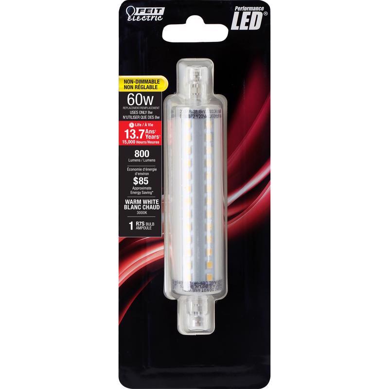 FEIT - Feit LED R7S R7 LED Bulb Warm White 60 Watt Equivalence 1 pk