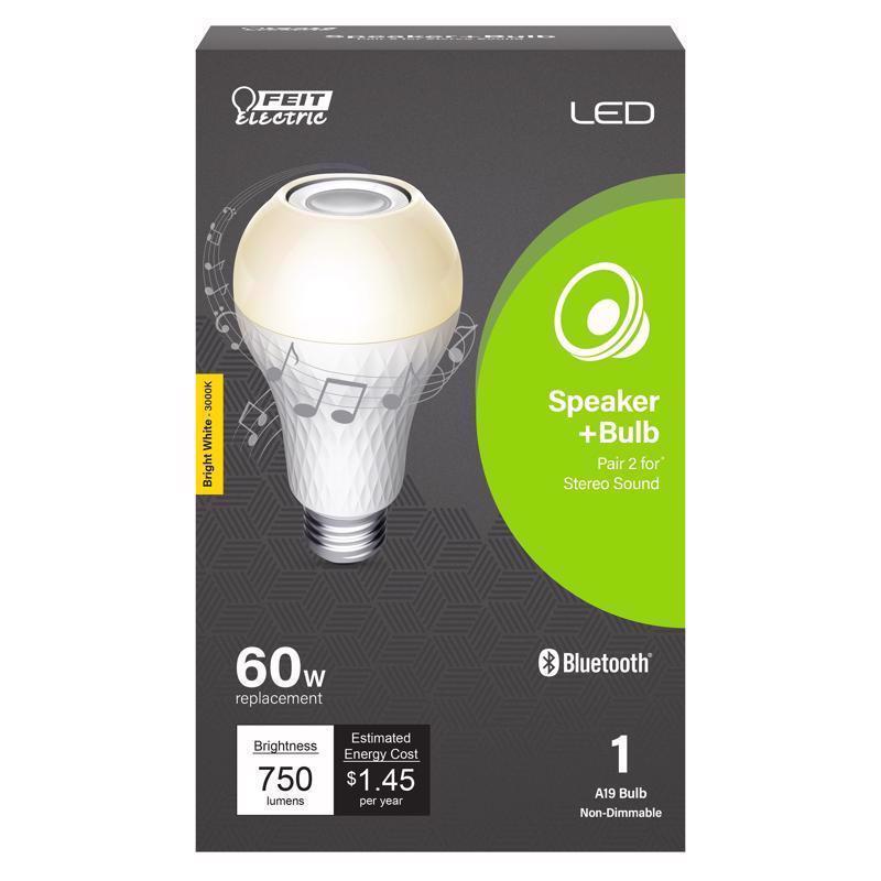 FEIT - Feit LED Smart A19 E26 (Medium) LED Speaker Bulb Bright White 60 Watt Equivalence 1 pk