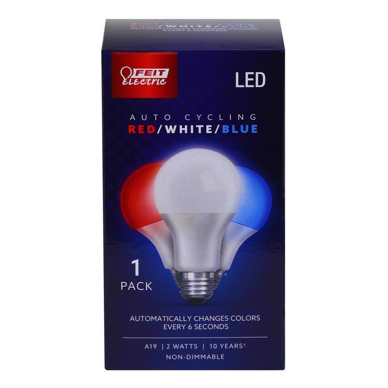 FEIT - Feit LED Specialty A19 E26 (Medium) Auto Cycling LED Bulb Blue/Red/White 2 Watt Equivalence 1 pk