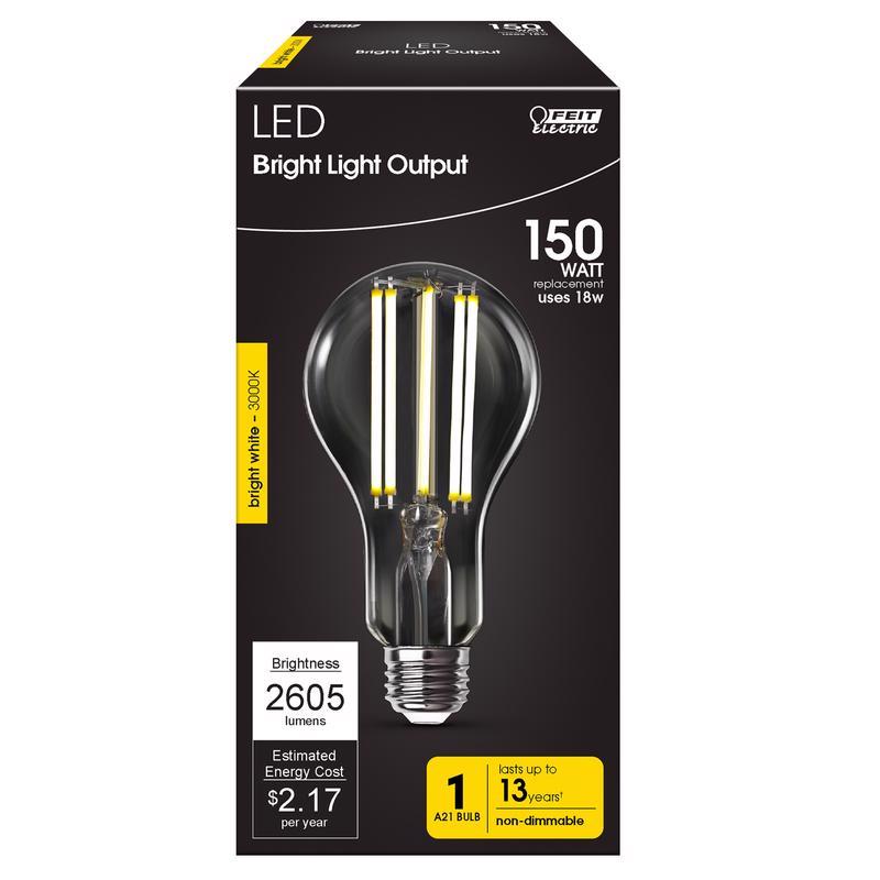 FEIT - Feit LED A21 E26 (Medium) Filament LED Bulb Bright White 150 Watt Equivalence 1 pk