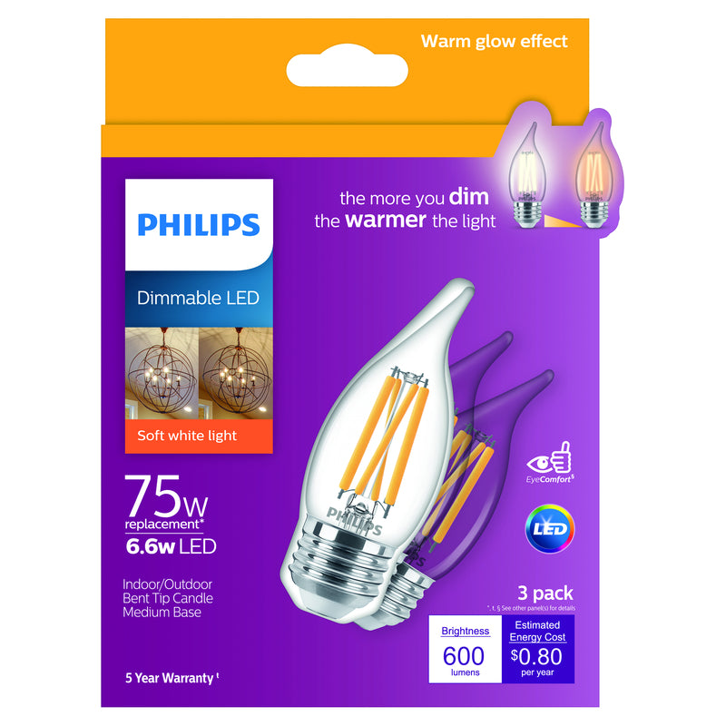 PHILIPS - Philips BA11 E26 (Medium) LED Bulb Soft White 75 Watt Equivalence 3 pk