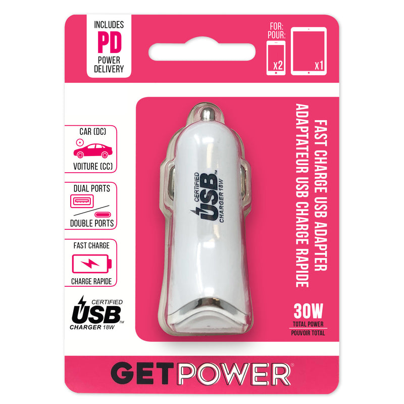GETPOWER - GetPower Dual USB Car Adapter 1 pk - Case of 6 [GP-DC2USB-PD]