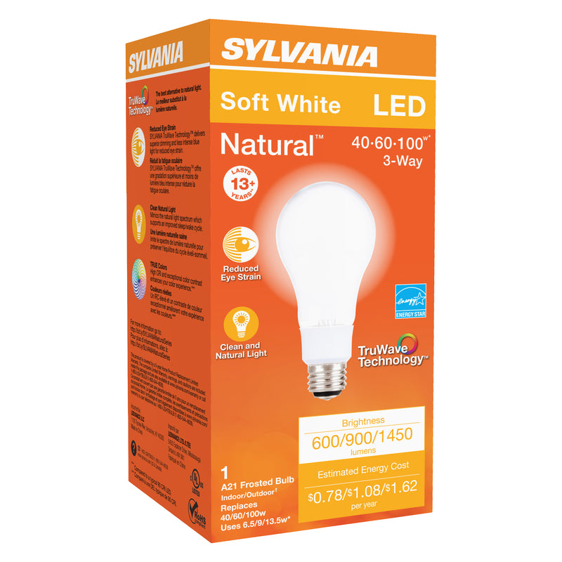 SYLVANIA - Sylvania Natural A21 E26 (Medium) LED Bulb Soft White 40/60/100 Watt Equivalence 1 pk