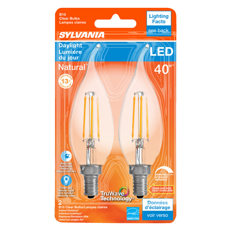 SYLVANIA - Sylvania Natural B10 E12 (Candelabra) LED Bulb Daylight 40 Watt Equivalence 2 pk