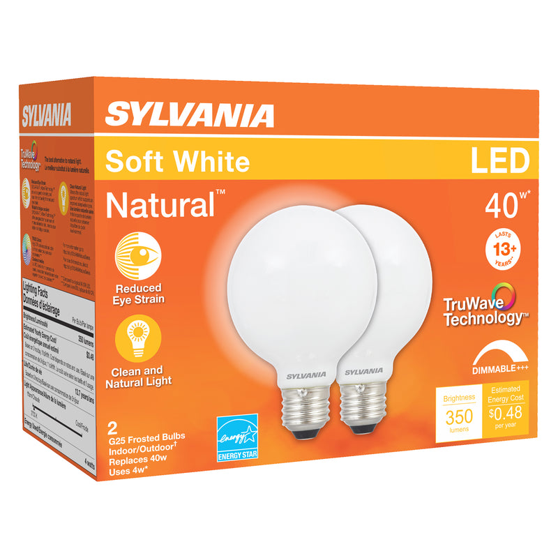 SYLVANIA - Sylvania Natural G25 E26 (Medium) LED Bulb Soft White 40 Watt Equivalence 2 pk [40765]