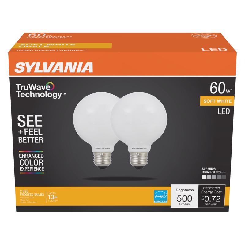 SYLVANIA - Sylvania TruWave G25 E26 (Medium) LED Bulb Soft White 60 Watt Equivalence 2 pk