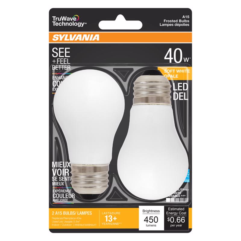 SYLVANIA - Sylvania TruWave A15 E26 (Medium) LED Bulb Soft White 40 Watt Equivalence 2 pk [40762]