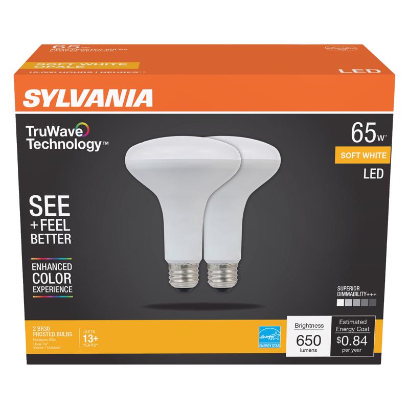 SYLVANIA - Sylvania TruWave BR30 E26 (Medium) LED Floodlight Bulb Soft White 65 Watt Equivalence 2 pk