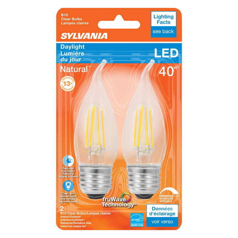 SYLVANIA - Sylvania Natural B10 E26 (Medium) LED Bulb Daylight 40 Watt Equivalence 2 pk