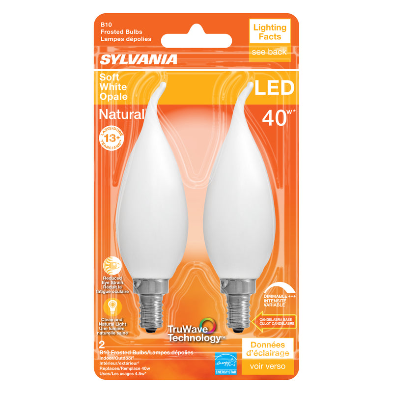 SYLVANIA - Sylvania Natural B10 E12 (Candelabra) LED Bulb Soft White 40 Watt Equivalence 2 pk [40779]