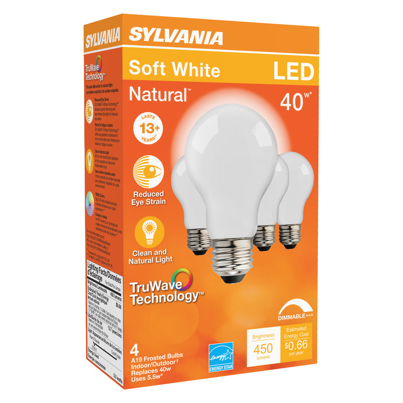 SYLVANIA - Sylvania Natural A19 E26 (Medium) LED Bulb Soft White 40 Watt Equivalence 4 pk