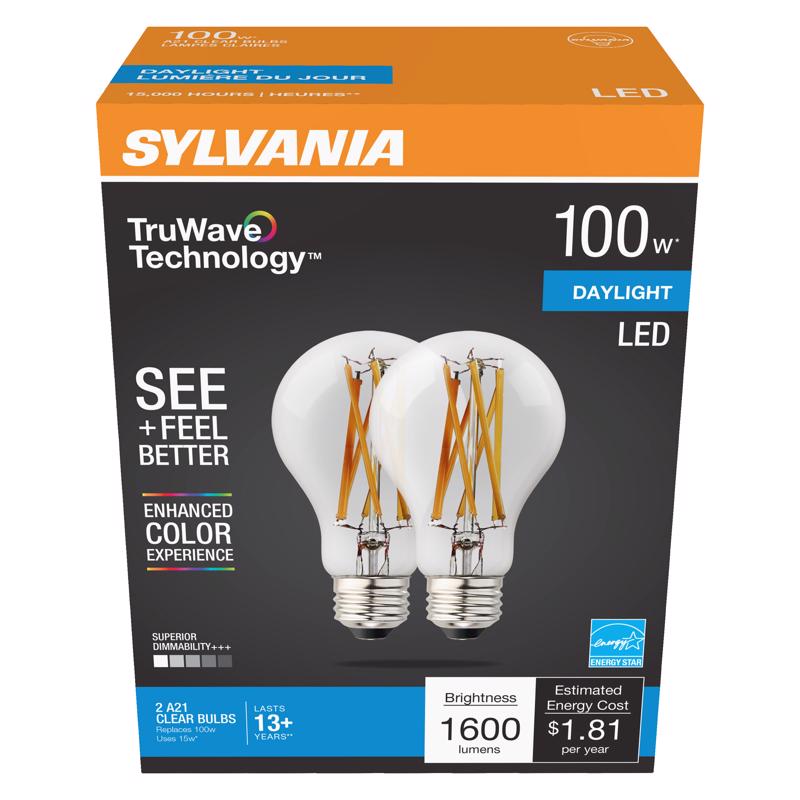 SYLVANIA - Sylvania TruWave A21 E26 (Medium) LED Bulb Daylight 100 Watt Equivalence 2 pk [49828]