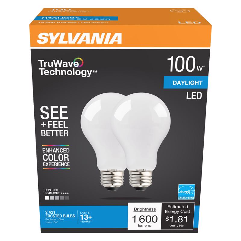 SYLVANIA - Sylvania TruWave A21 E26 (Medium) LED Bulb Daylight 100 Watt Equivalence 2 pk [40753]