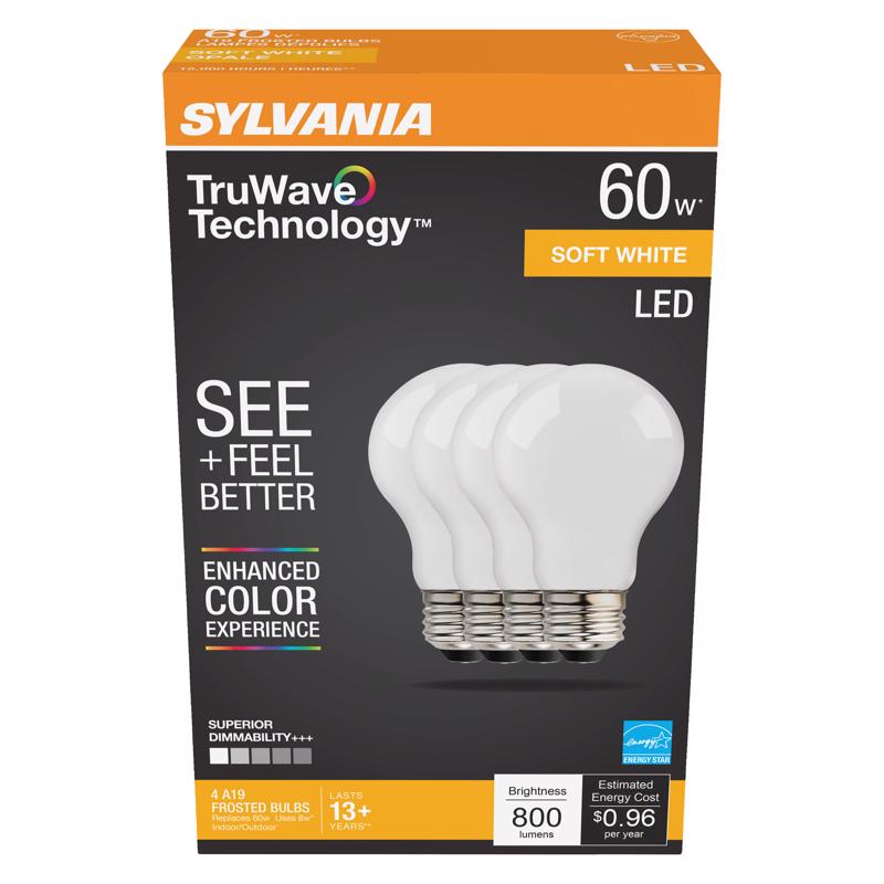 SYLVANIA - Sylvania TruWave A19 E26 (Medium) LED Bulb Soft White 60 Watt Equivalence 4 pk [40670]