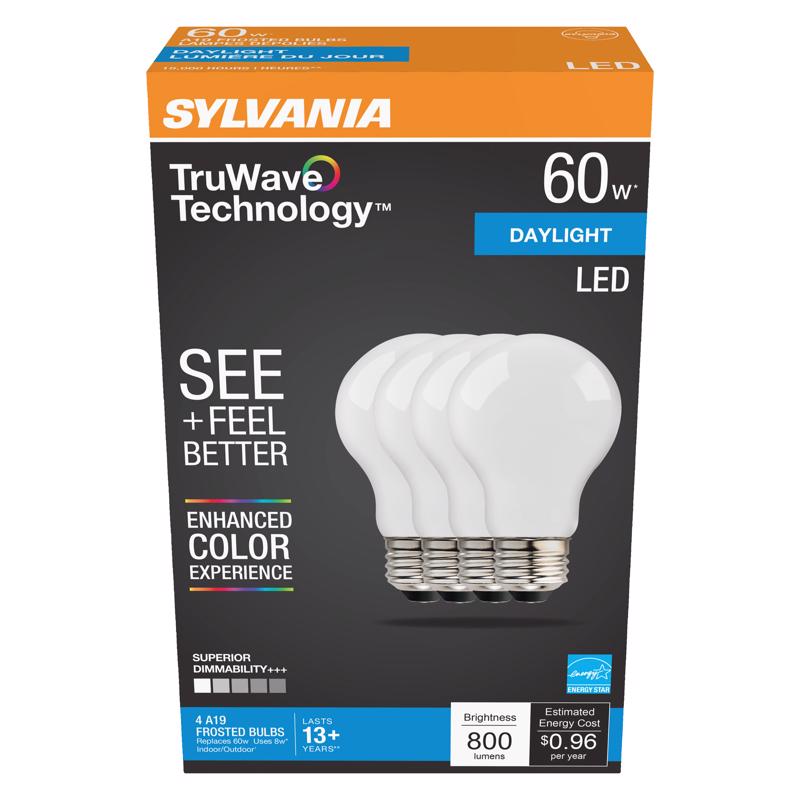 SYLVANIA - Sylvania TruWave A19 E26 (Medium) LED Bulb Daylight 60 Watt Equivalence 4 pk [40672]