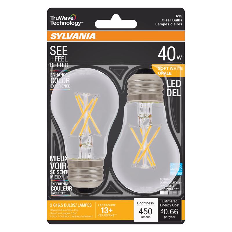 SYLVANIA - Sylvania TruWave A15 E26 (Medium) LED Bulb Soft White 40 Watt Equivalence 2 pk [40761]