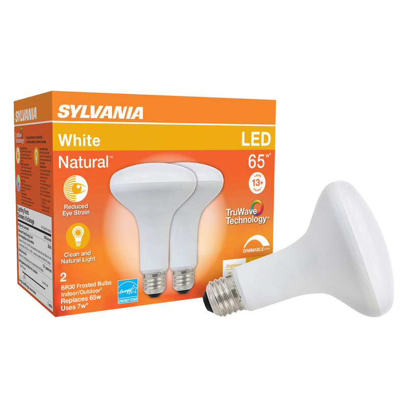 SYLVANIA - Sylvania Natural BR30 E26 (Medium) LED Floodlight Bulb Cool White 65 Watt Equivalence 2 pk