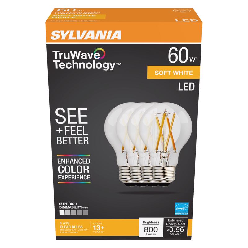 SYLVANIA - Sylvania TruWave A19 E26 (Medium) LED Bulb Soft White 60 Watt Equivalence 4 pk [40687]