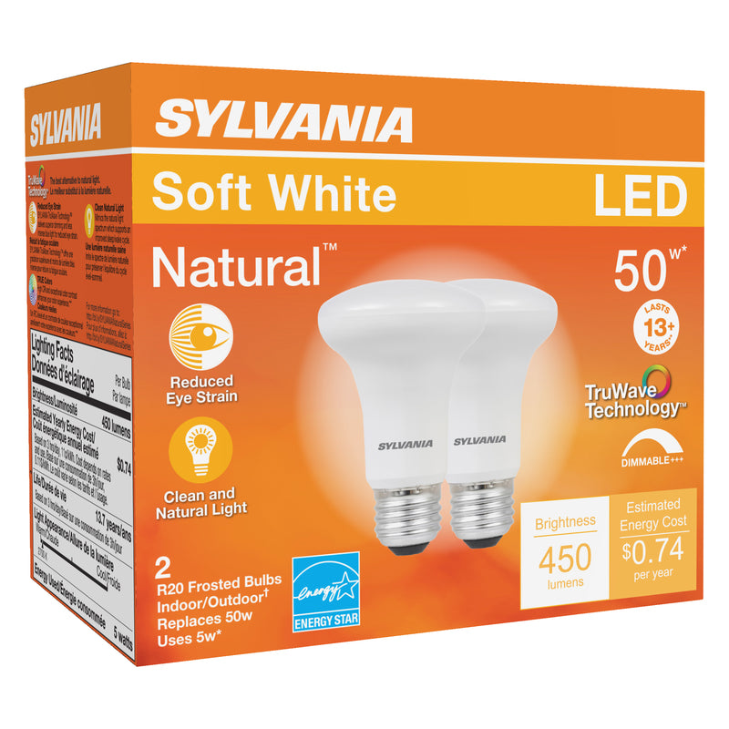 SYLVANIA - Sylvania Natural R20 E26 (Medium) LED Floodlight Bulb Soft White 50 Watt Equivalence 2 pk