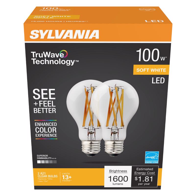 SYLVANIA - Sylvania TruWave A21 E26 (Medium) LED Bulb Soft White 100 Watt Equivalence 2 pk [40754]