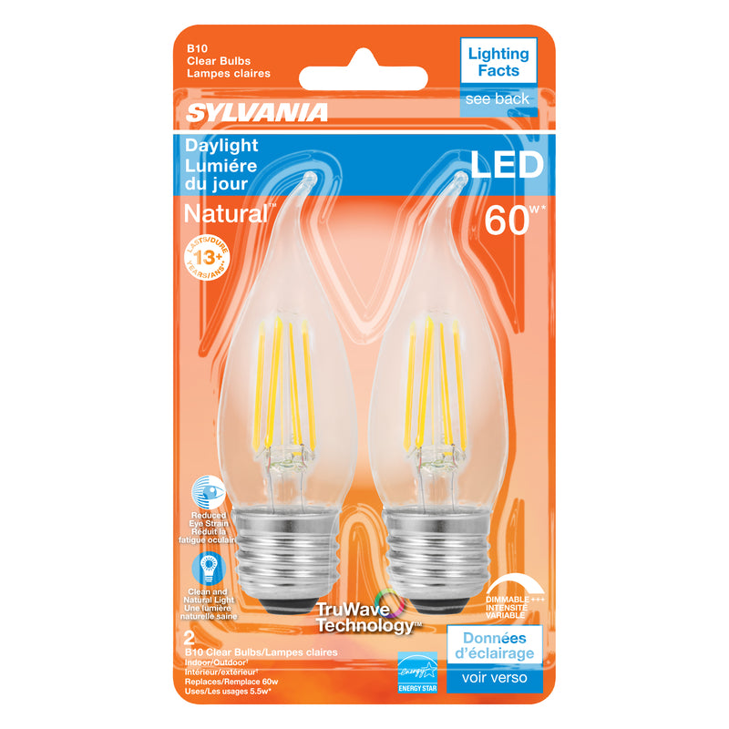 SYLVANIA - Sylvania Natural B10 E26 (Medium) LED Bulb Daylight 60 Watt Equivalence 2 pk