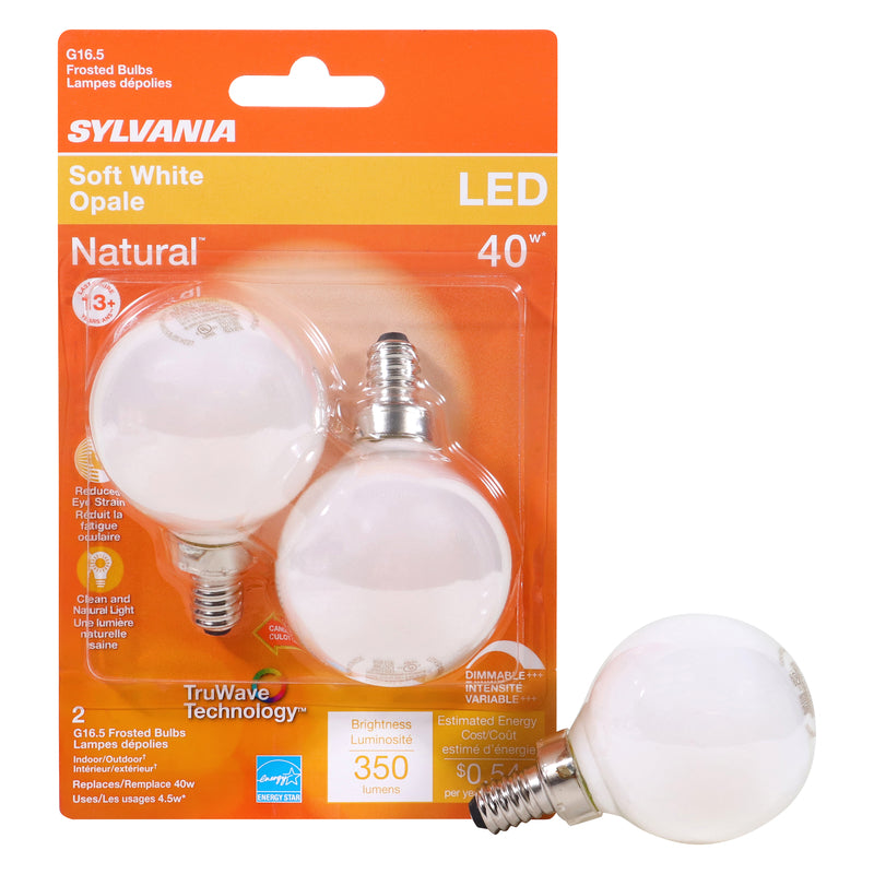 SYLVANIA - Sylvania Natural G16.5 E12 (Candelabra) LED Bulb Soft White 40 Watt Equivalence 2 pk [40797]